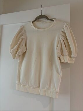 Frame Denim Cream Puff-Sleeve Sweatshirt